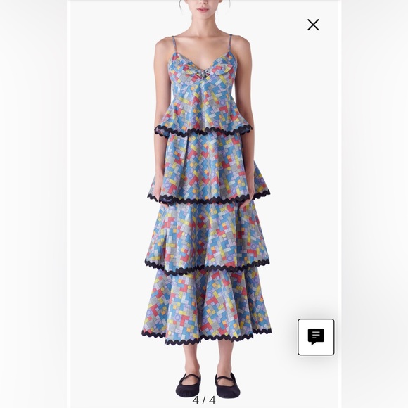 NWT English factory Grid Print Tiered Maxi Dress S - Picture 1 of 8